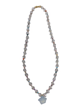 天然海蓝宝海星白水晶项链原创