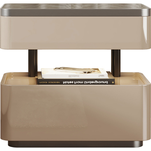 意式床头柜悬浮轻奢高级感现代简约家用卧室实木置物架落地灯一体