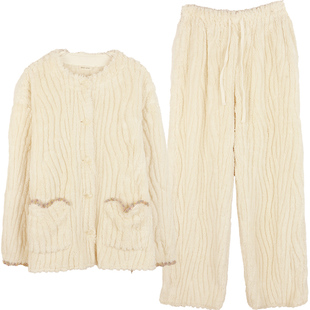 朵朵可可睡衣女士25秋冬新款珊瑚绒高档提花绒优雅时尚家居服套装