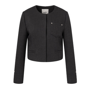 RAIVE2026春季新款女上衣圆领口袋设计长袖短款收腰韩系短外套