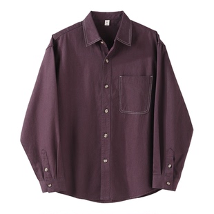 LUUD 定制树脂纽扣莱赛尔混纺翻领牛仔衬衫男辑明线贴袋衬衣外套