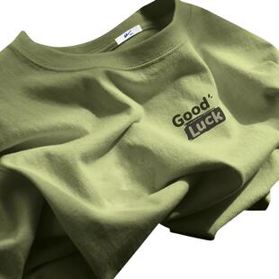 回力美式短袖男夏季重磅纯棉精梳棉硬挺正肩牛油果绿色长袖t恤潮Y