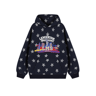lemanism美式潮流印花连帽卫衣男2025春秋季新款情侣款复古上衣
