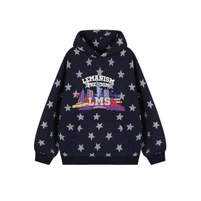 lemanism美式潮流印花连帽卫衣男2025春秋季新款情侣款复古上衣