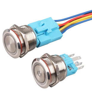 蓝波22mm金属按钮开关7A大电流防水圆环形带灯自锁复位12V24V圆形