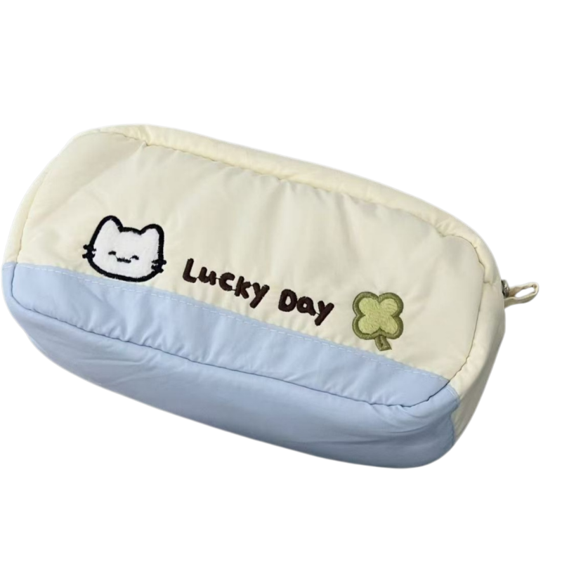 四叶草猫咪撞色大容量笔袋