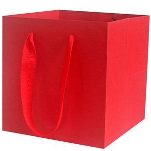 正方型礼品袋子牛皮纸袋打包红色手提袋大鲜花烘焙盆栽大号包装袋