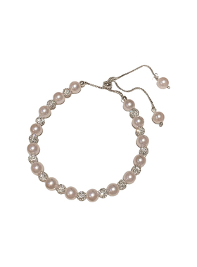 粉玫瑰仿珍珠间珠闪钻圆球手链女