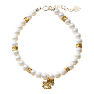 衍天然青光淡水珍珠手链小马手串