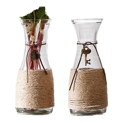 diy复古麻绳玻璃花瓶透明水培