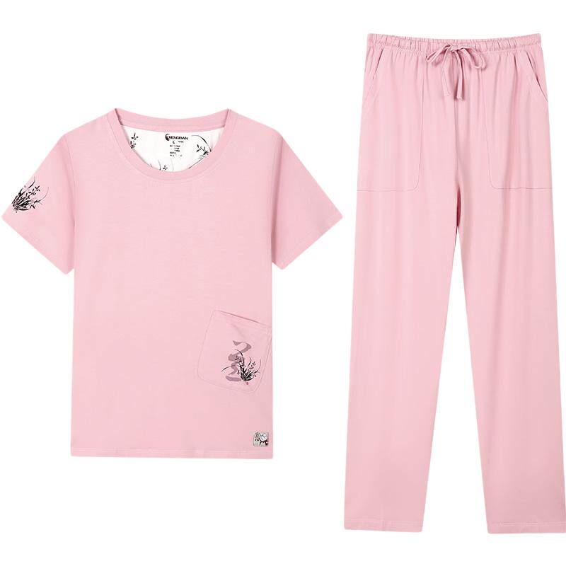 秋鹿旗下中国风品牌【梦伴】睡衣女夏季短袖长裤可外穿家居服套装