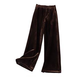 优雅洒脱气质加厚金丝绒阔腿裤女冬百搭高腰宽松直筒加绒长裤X240