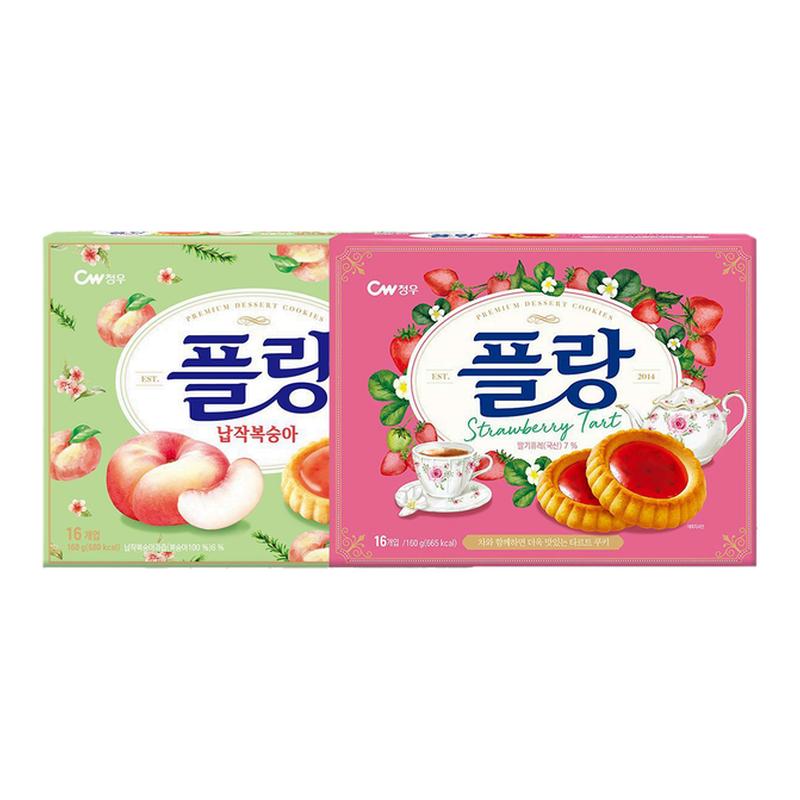 韩国进口CW青右桃子曲奇挞草莓夹心饼干
