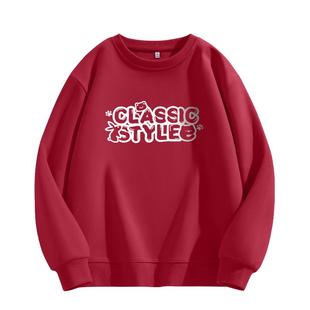 班尼路红色圆领加绒卫衣女款2025秋冬新款字母印花潮流百搭上衣Q
