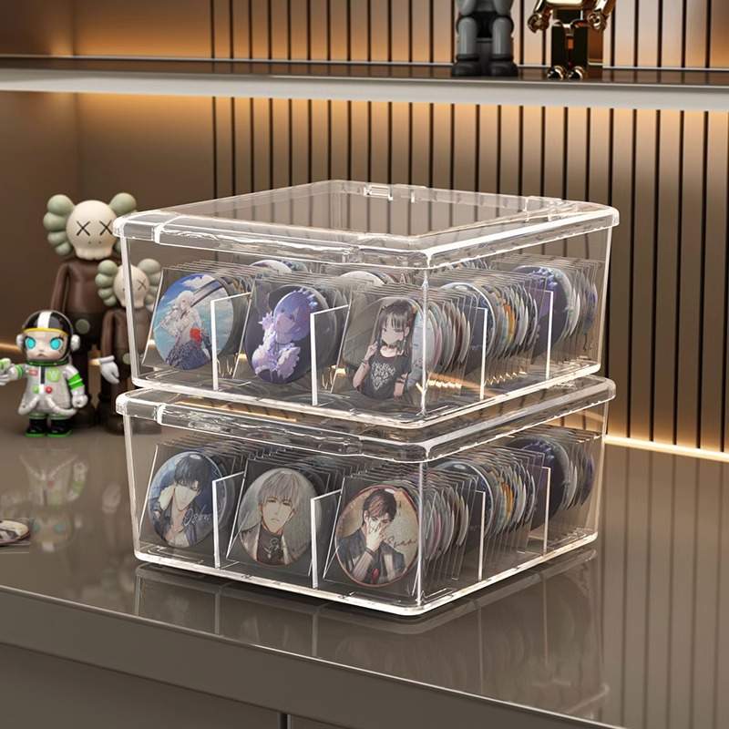 吧唧收纳盒桌面带盖立牌展示动漫周边徽章亚克力透明谷子置物架