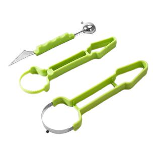 不锈钢三合一水果分割器家用多功能挖球器挖球勺水果取肉雕花工具