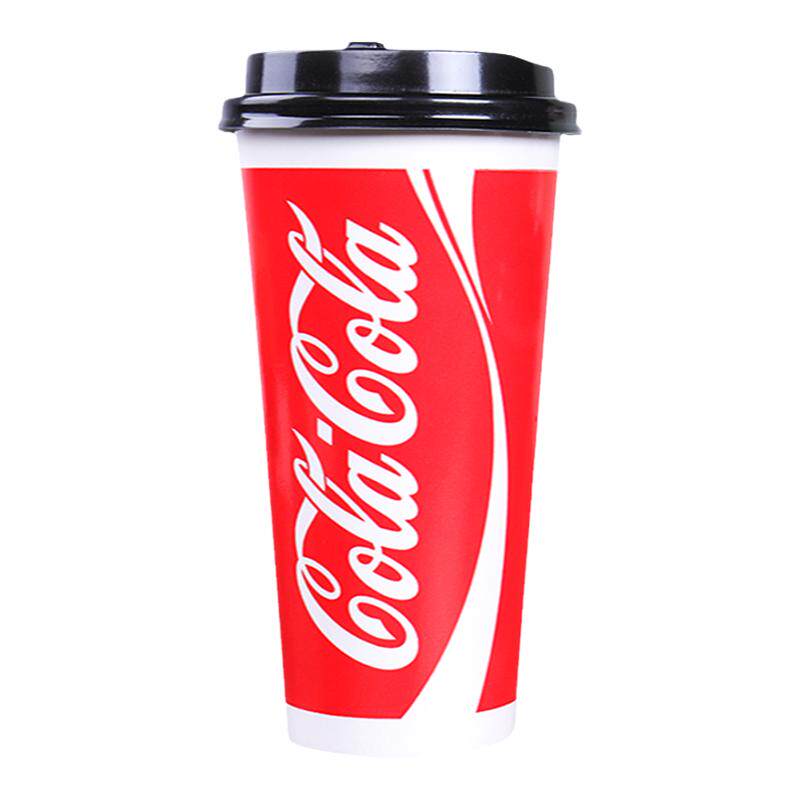 可乐杯一次性可口可乐纸杯冷饮打包杯加厚500ml/700ml带盖1000只