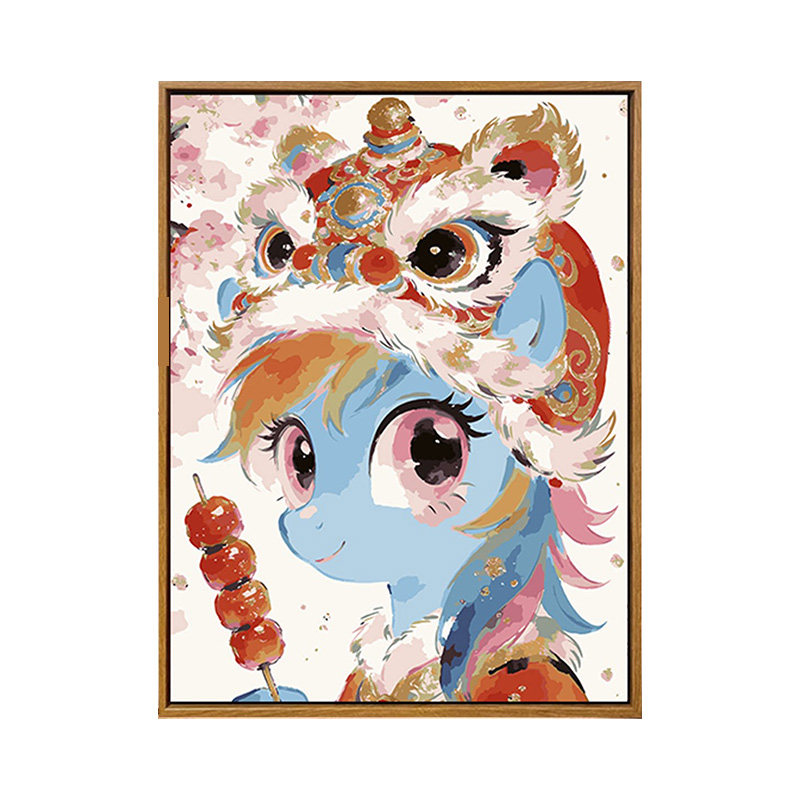 醒狮小马宝莉数字油画diy填涂色手工绘国风糖葫芦小马油彩装饰画