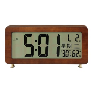 汉时现代简约胡桃木摆件时钟时尚温湿度显示装饰座钟创意钟表D555