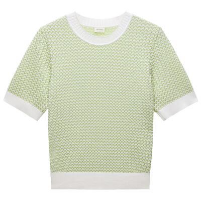 OCHIRLY欧时力撞色坑条短袖针织