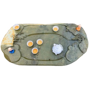 肇庆八德端砚天然原石绿端手工雕刻山水功夫精品茶盘茶台家用商用