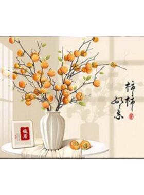 餐厅装饰画柿柿如意2026新款现代简约饭厅挂画花瓶橙色新中式壁画