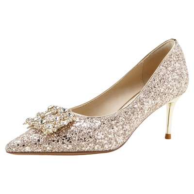 达芙妮香槟色爆闪婚鞋女新娘鞋
