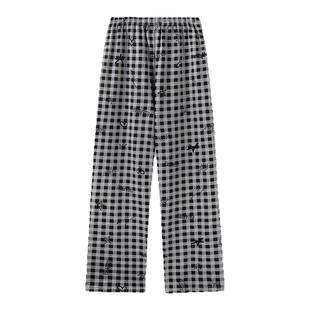 卡之恋睡裤夏季纯棉薄款女长裤直筒裤格子运动裤宽松空调裤家居裤