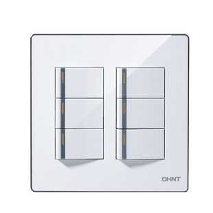正泰120X120型开关插座面板 五开双控带荧光 5联双控墙壁开关面板