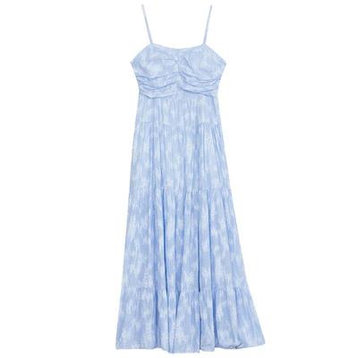 谜底细吊带连衣裙夏季新品浪漫度假风提花亲肤长裙242ML0532