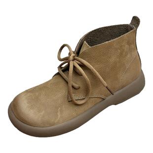 真皮女鞋平底短筒靴子复古马丁靴民族风2026年秋季新款休闲女靴