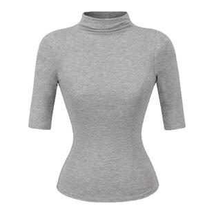 怪力酱 纯欲风高领紧身五分袖t恤女夏季短款中袖打底辣妹短袖上衣