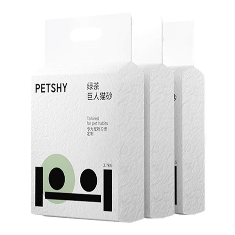 PETSHY百宠千爱 巨人猫砂绿茶混合猫砂豆腐除臭砂无尘2.7kg*3包