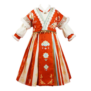 汉服女童秋冬2025新款女孩古装冬款拜年服异域民族服儿童古风冬季