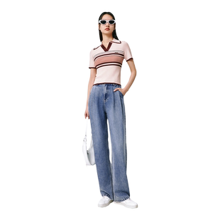 太平鸟高腰阔型直筒牛仔裤2025年夏季新款阔腿薄款垂感空调裤子女