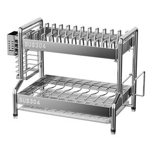 厨房304不锈钢碗架沥水架厨房多功能置物架放碗筷碗盘碗碟收纳架