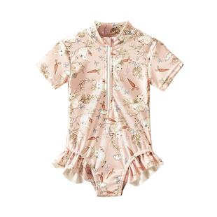 欧孕女童泳衣新款夏季宝宝短袖泳装女孩速干防晒连体游泳衣泡温泉