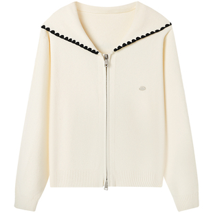 慕兔法式甜美海军领毛衣开衫外套女2025冬新款小个子拉链针织上衣