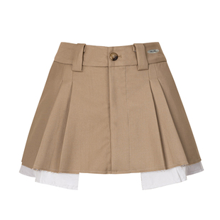 张月同款 Kroche 学院复古 拼接撞色 时尚高腰A字短款半身裙