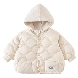 童泰男宝宝羽绒马甲冬季儿童衣服男童休闲外出连帽马夹上衣两件套