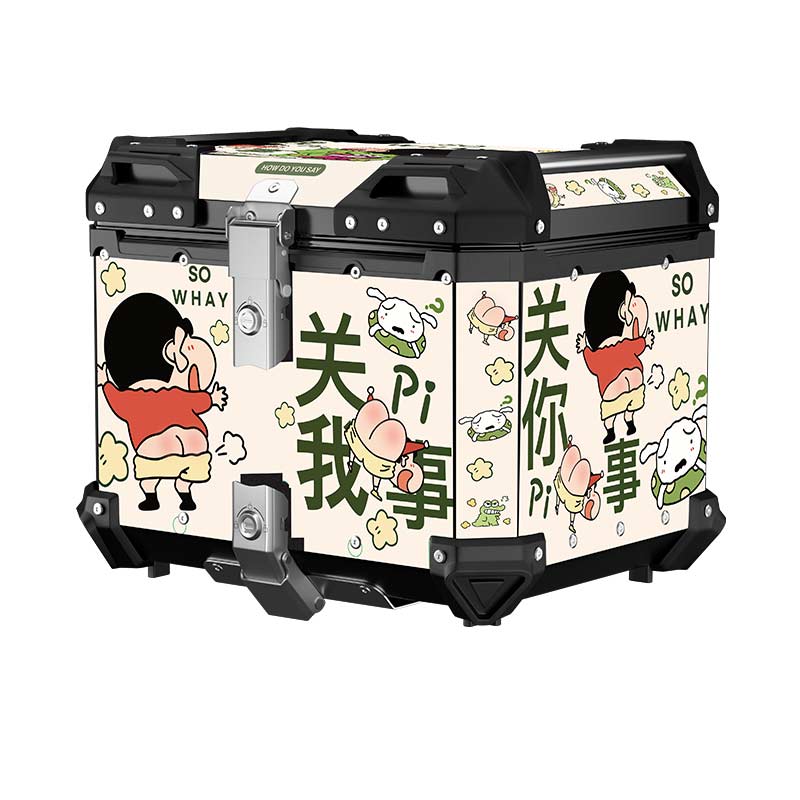摩托车尾箱56L加大容量铝合金防水卡通储物箱双锁快拆通用外卖箱