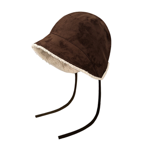 大头围护耳渔夫帽秋冬系带麂皮绒雷锋帽加厚保暖飞行帽大码盆帽