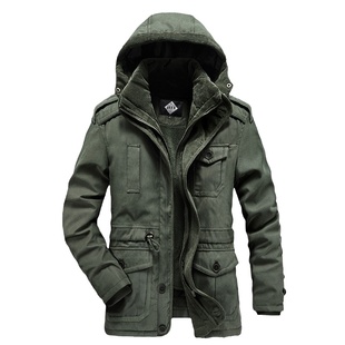 吉普中长款棉服男冬季加厚加绒多口袋外套可拆卸内胆两件套棉衣