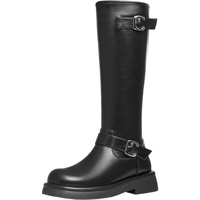 天美意厚底复古骑士靴长