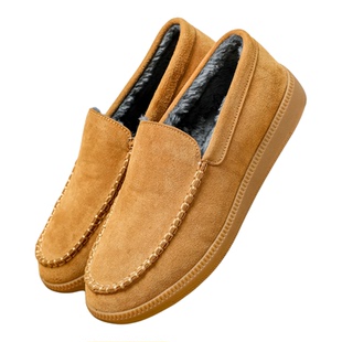 反绒皮豆豆鞋男士休闲皮鞋男款真皮棉鞋冬季加绒保暖一脚蹬乐福鞋