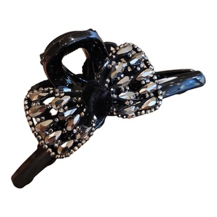 高级感轻奢黑色水晶蝴蝶结镶钻中小号抓夹鲨鱼夹半扎时尚夹子发饰