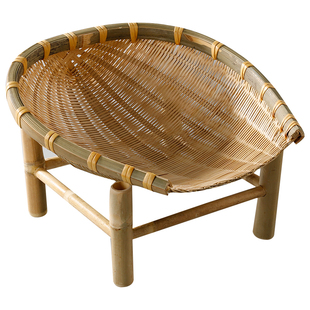 竹编果盘圆簸箕馒头筐竹篮干果篮茶道竹盘水果盘点心篮手工竹制品