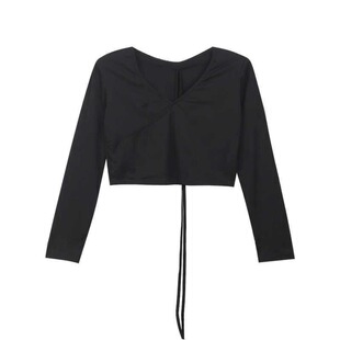 又a又奶 自带CHOKERのV领长袖TEE 韩国复古原宿短款T恤上衣秋季女