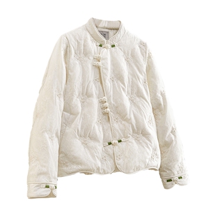 她池新中式羽绒服2025冬季新款女装国风盘扣立领刺绣保暖短款外套