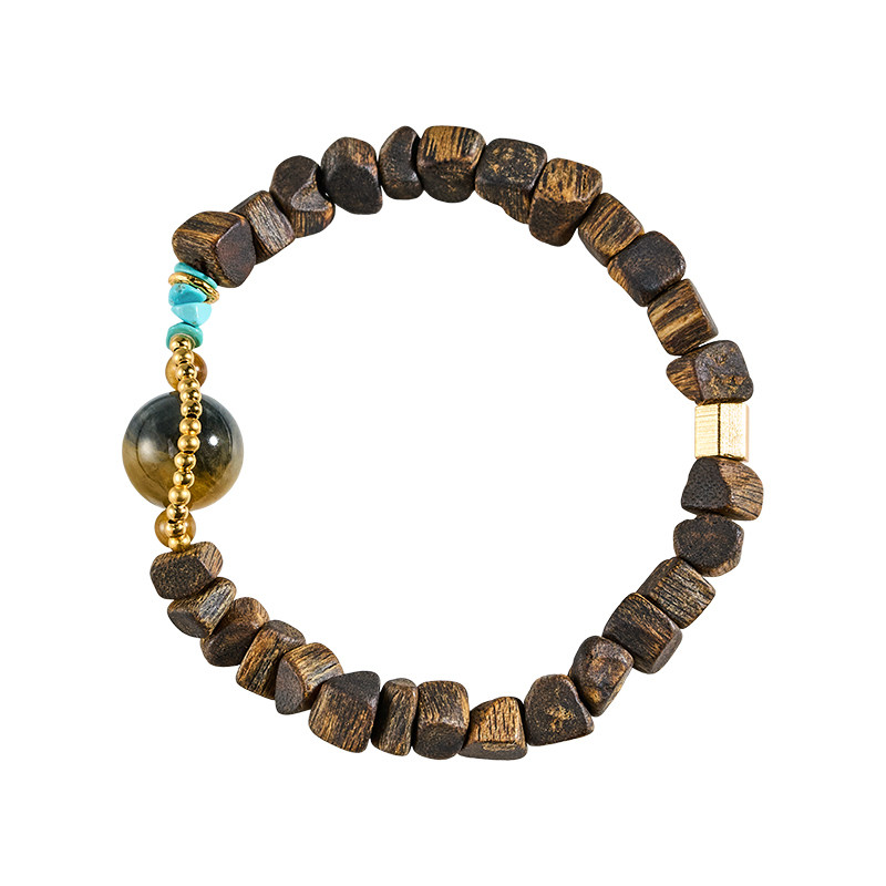 MEIDEHEN奇楠沉水绿松虎眼石手串文玩礼物